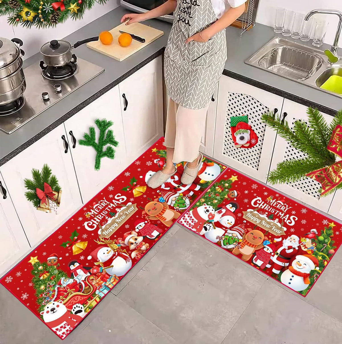Festive Christmas Kitchen Mat Set