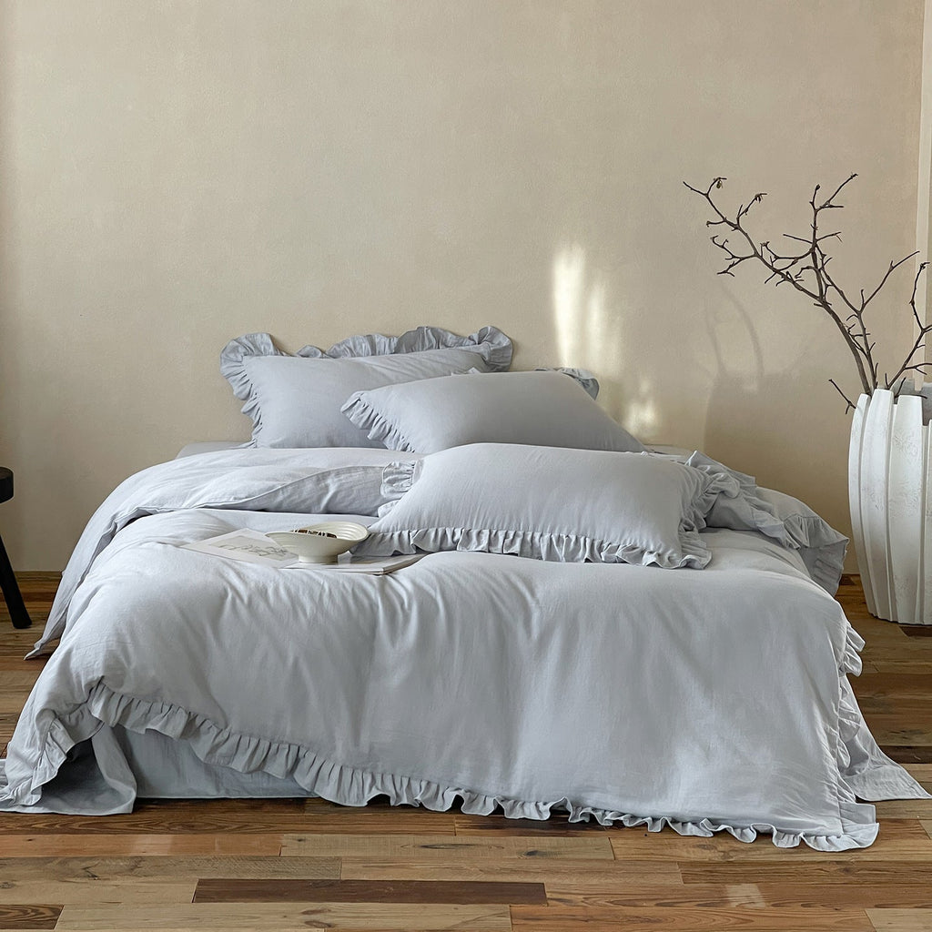 Elegantes Baumwoll-Bettwäsche-Set mit Rüschen und Perkal-Finish