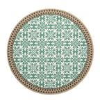 Round decorative rug with floral animal illustration and fine jacquard structure