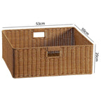 Large Handwoven Rectangular Storage Basket with Cutout Handles