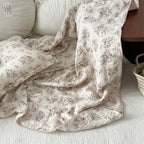 Unisex Cotton Muslin Blanket with Floral Design and Ruffle Details