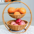 Rustic Two-Tiered Woven Fruit Stand