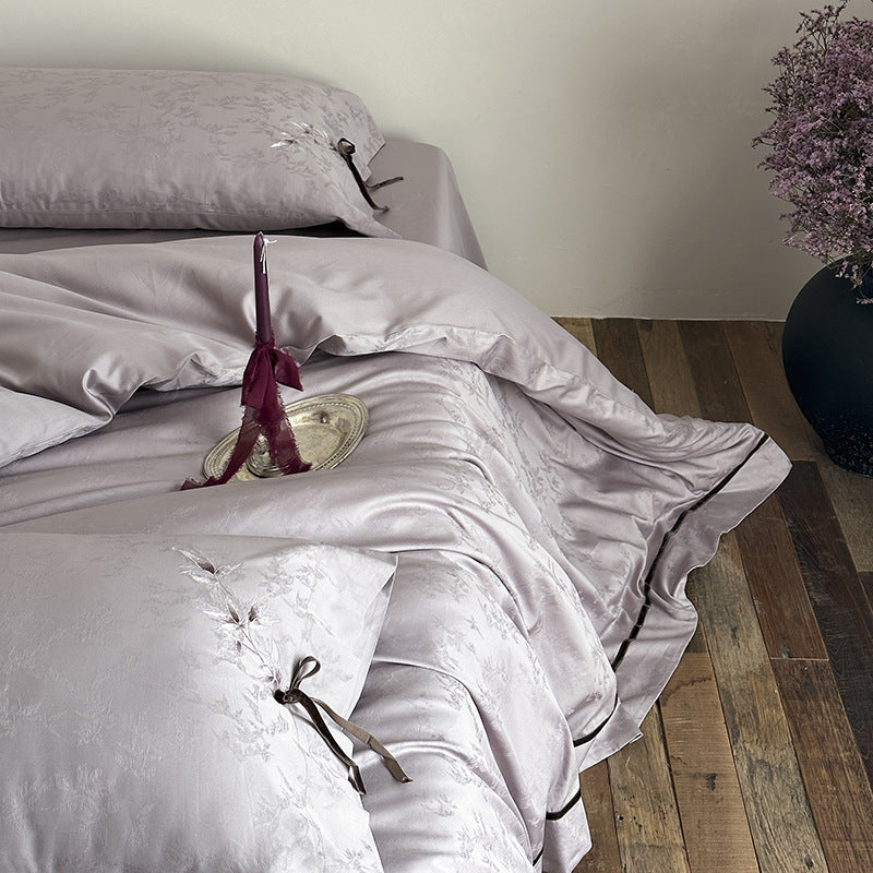 Jacquard-Satin-Bettwäscheset mit Blumenapplikation und Zierschleife