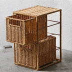 Stackable Two-Compartment Natural Material Storage Basket