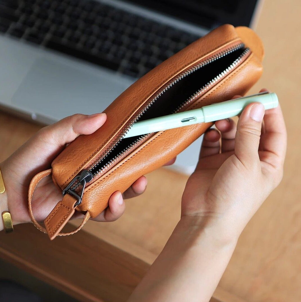 Stylish Zippered Leather Pencil Case