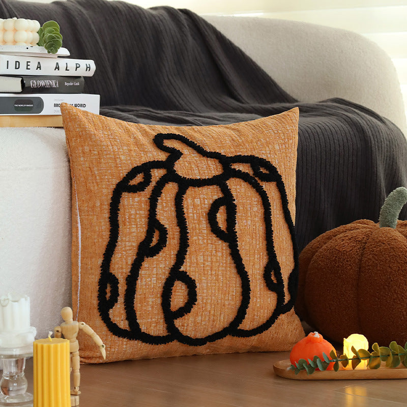 Quadratischer saisonaler Dekokissenbezug im Herbst-Stil mit 3D-Kürbis-Tufting
