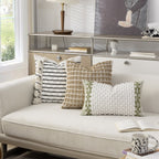 Woven Boho decorative cushion with tassels, tufted relief and handcrafted details