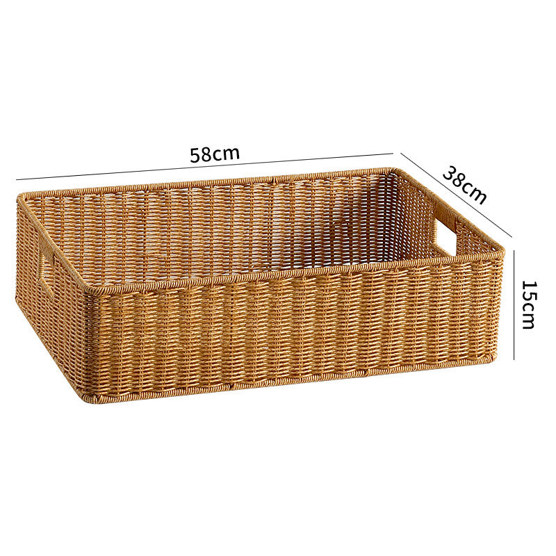 Large Handwoven Rectangular Storage Basket with Cutout Handles