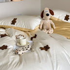 Reversible Cotton Satin Duvet Cover Set with Sheep and Tree Appliqués