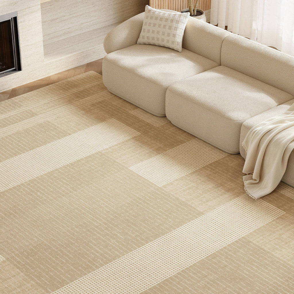 Modern Low-Pile Geometric Area Rug with Subtle Striped Border