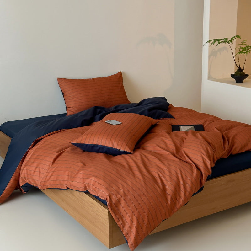 Reversible Cotton Satin Striped Bedding Set