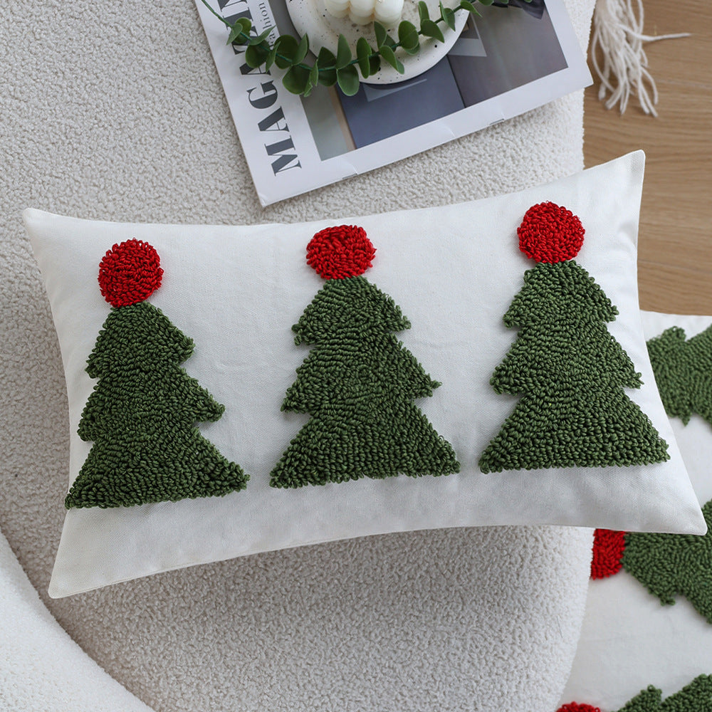 Rechteckiger Kissenbezug mit getufteter Weihnachtsbaum-Applikation