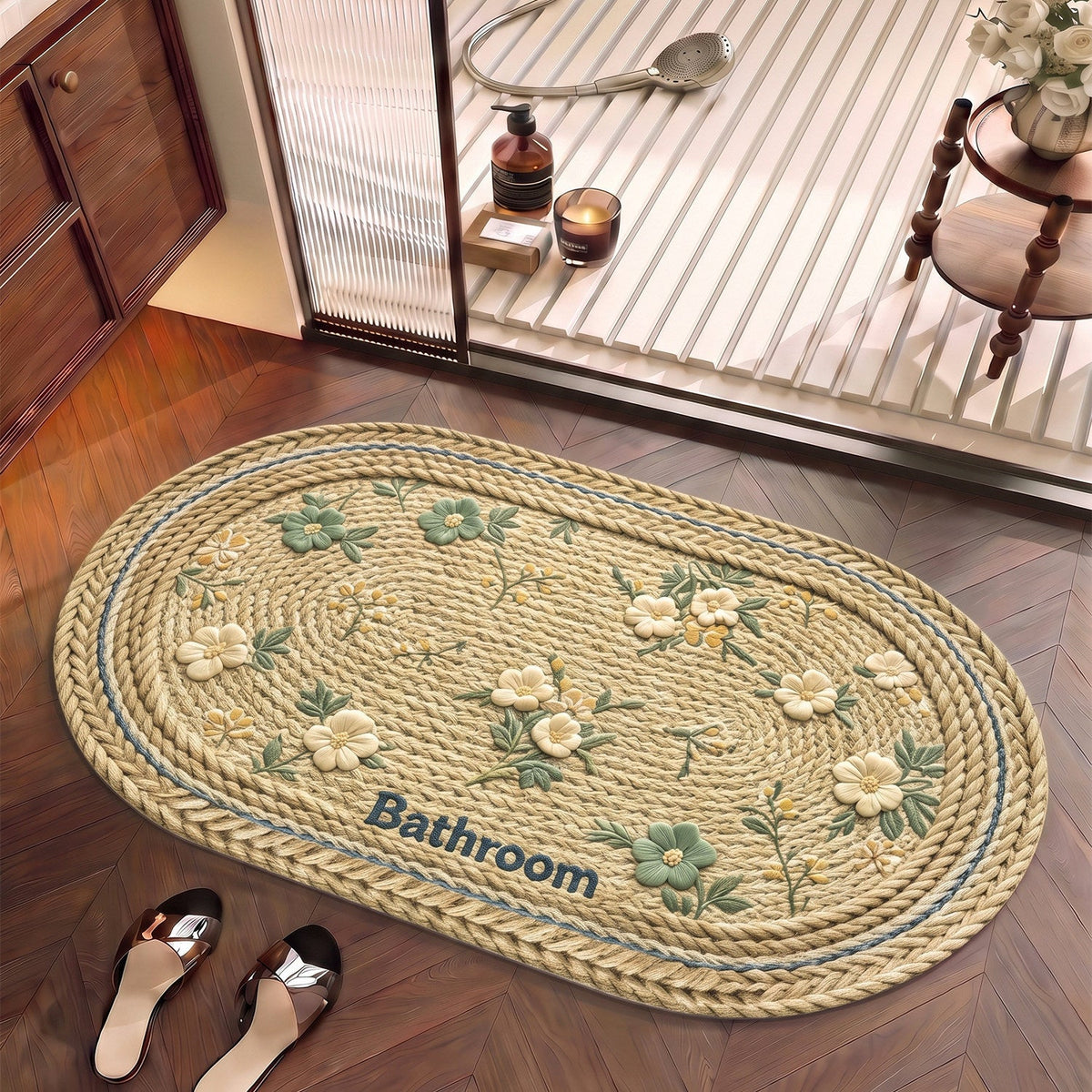 Floral Patterned Cotton Bath Mat