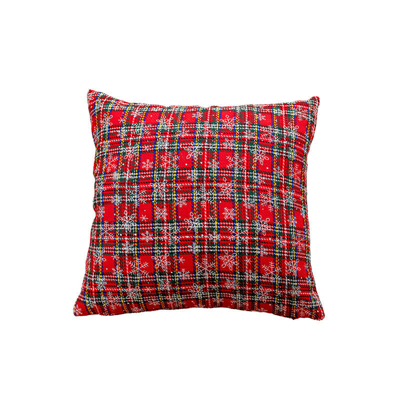 Plaid Holiday Decorative Throw Pillow with Embroidered Snowflake Motif