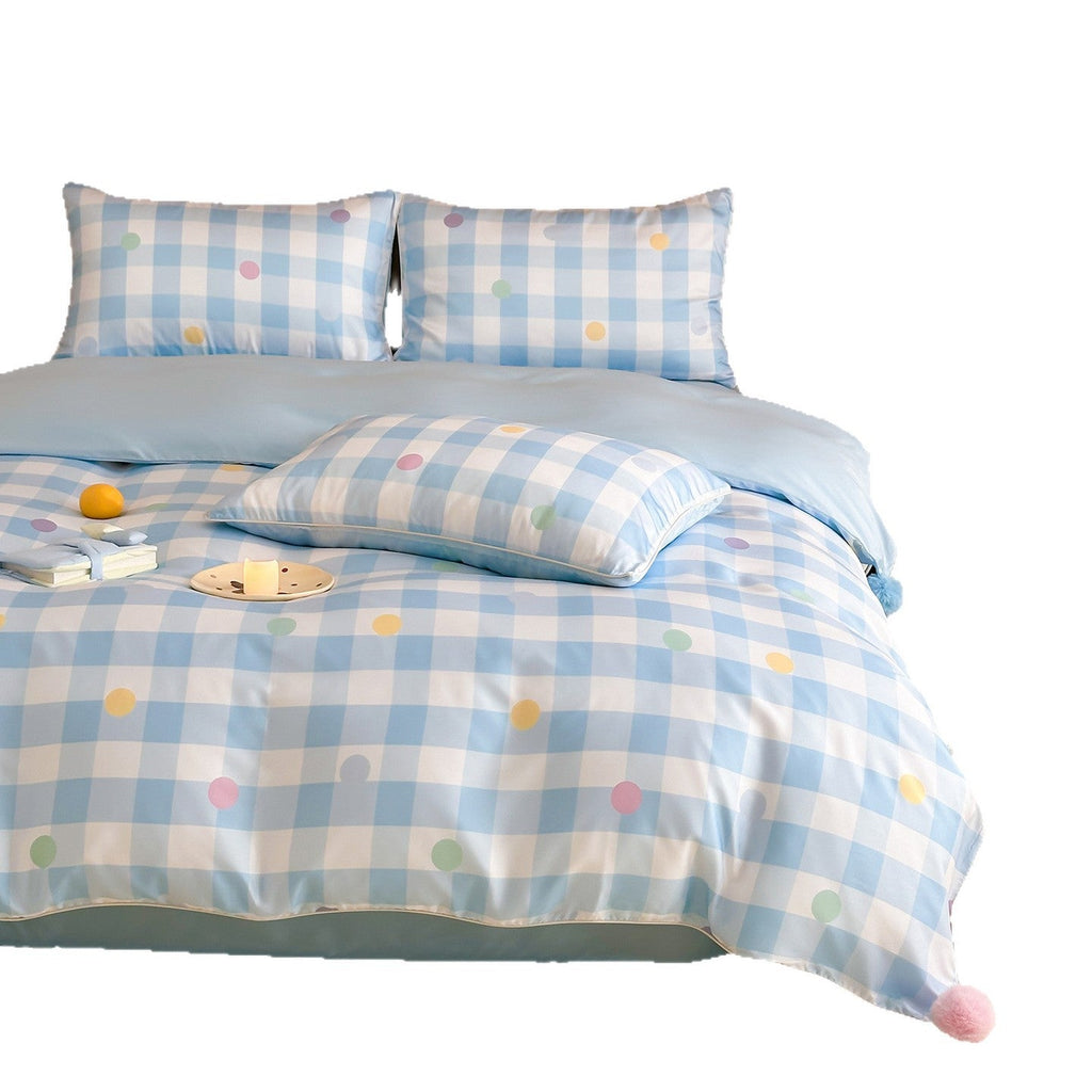 Bettwäscheset aus Baumwollsatin mit Vichy-Karo und farbigen Punktakzenten