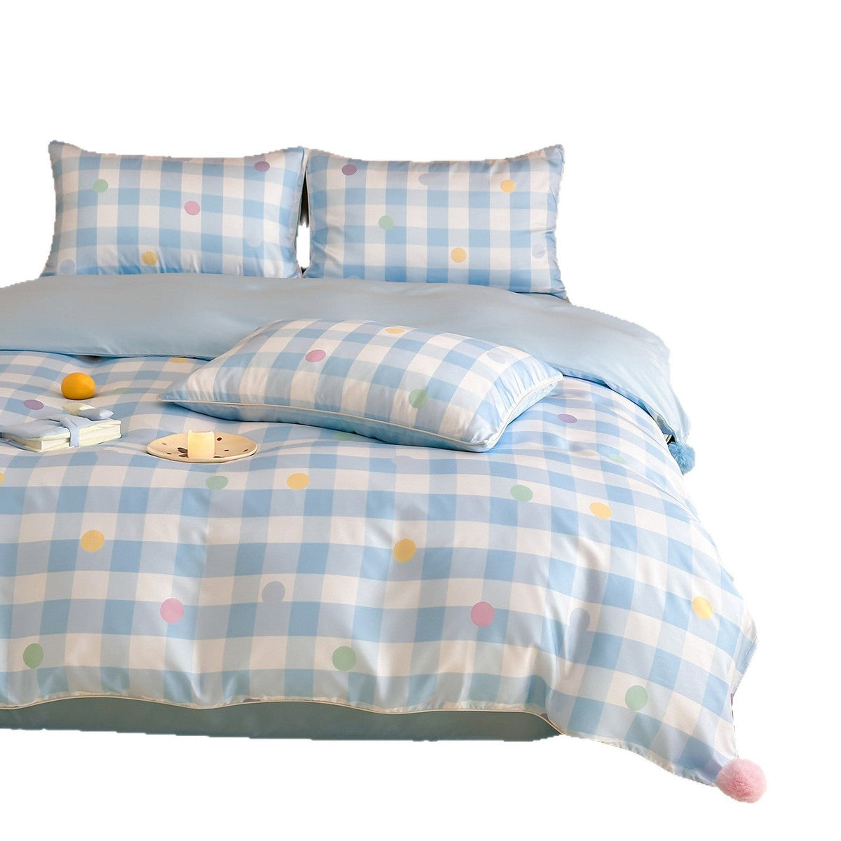 Bettwäscheset aus Baumwollsatin mit Vichy-Karo und farbigen Punktakzenten
