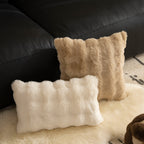 Rectangular faux fur decorative cushion with wavy plush surface