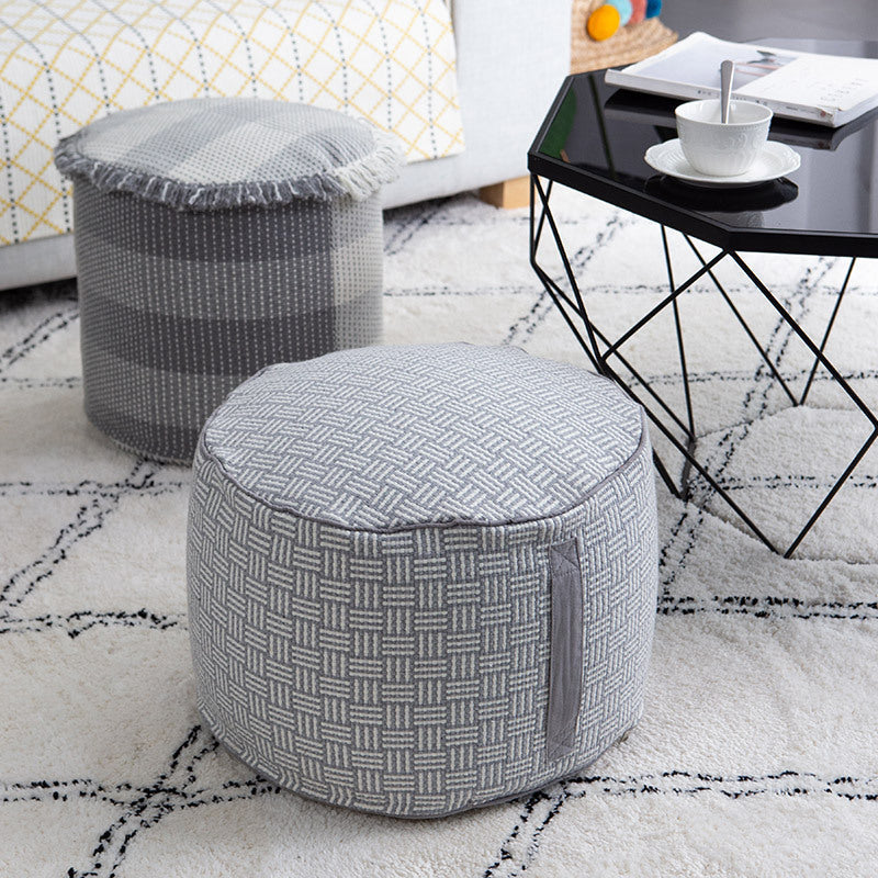 Padded Pouf Ottoman with Woven Structure and Carrying Handle