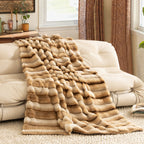Luxurious Cozy Faux Fur Blanket with Quilted Relief Pattern