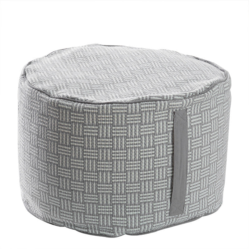 Padded Pouf Ottoman with Woven Structure and Carrying Handle