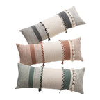 Rectangular Boho Lumbar Pillow with Braided Ties and Tassels