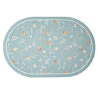 Round decorative rug with floral animal illustration and fine jacquard structure