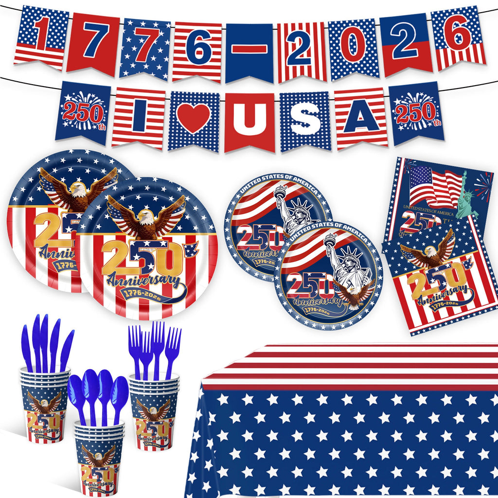 Patriotic Anniversary Disposable Tableware Party Kit