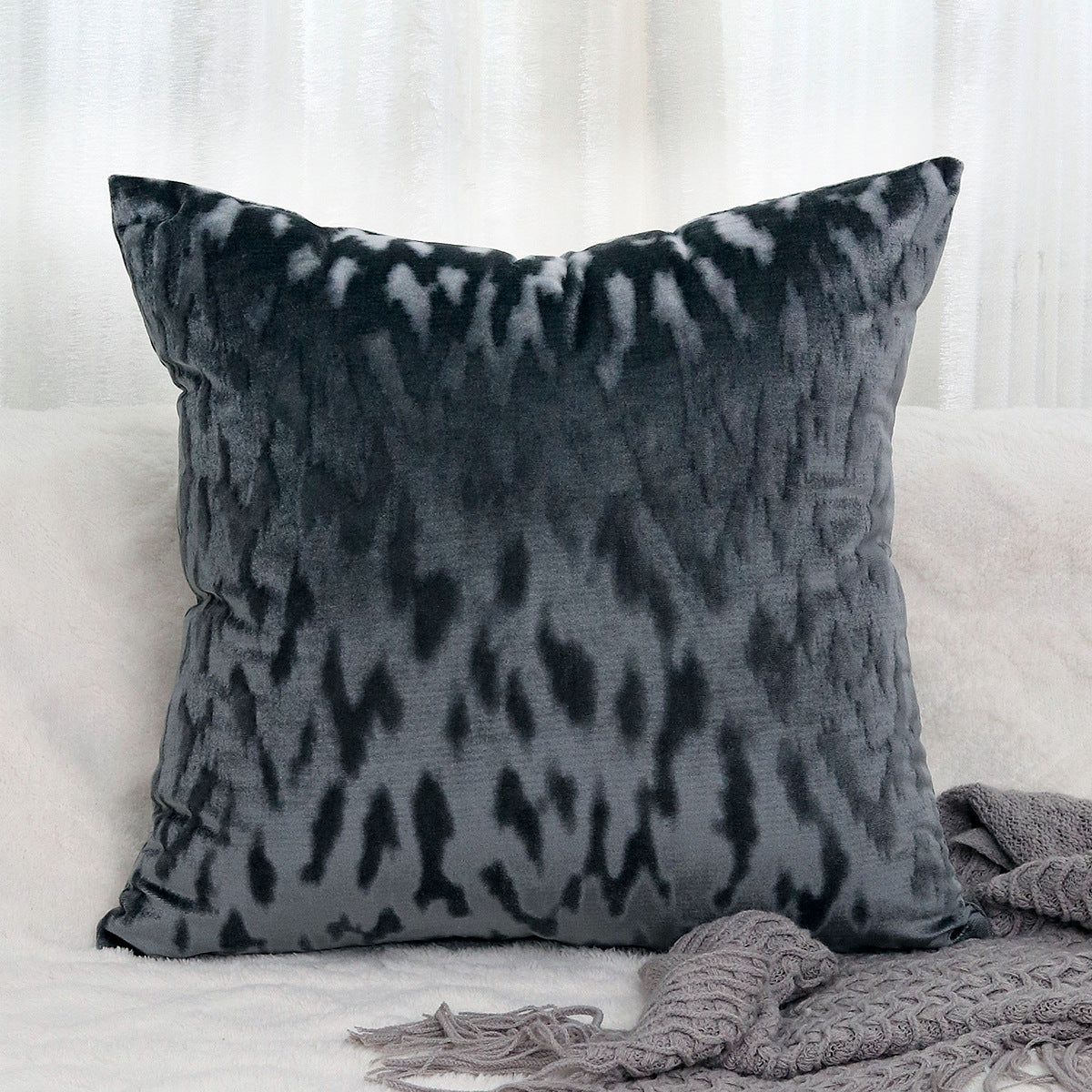Plush Textured Velvet Square Throw Pillow Covers with Embossed Animal-Effect Jacquard
