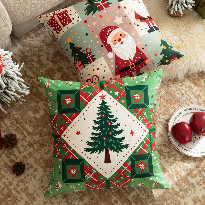 Weihnachtlicher quadratischer Kissenbezug mit Patchwork-Design und verdecktem Reißverschluss