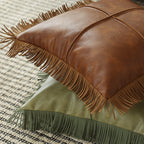 Decorative Faux Leather Cushion with Fringes