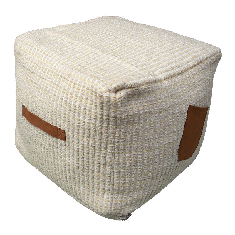 Padded Pouf Ottoman with Woven Structure and Carrying Handle