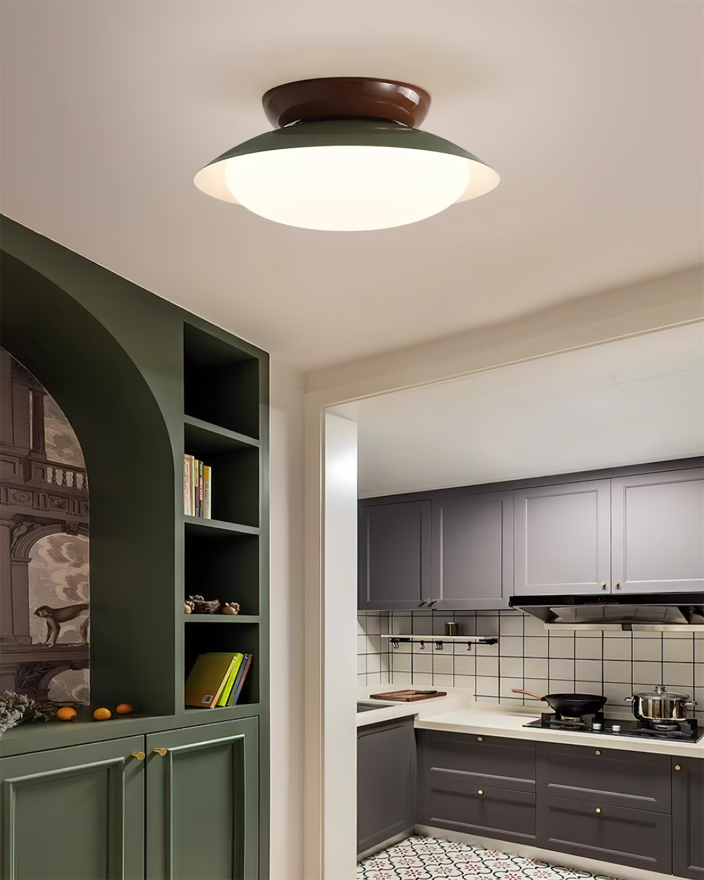 Deckenleuchte Metallkuppel 25 cm LED Grün Braun für Bad und Küche