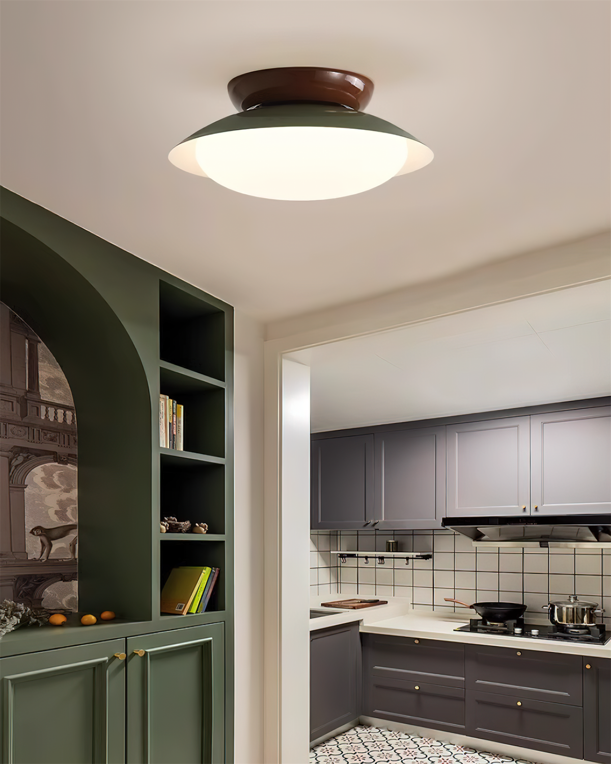 Deckenleuchte Metallkuppel 25 cm LED Grün Braun für Bad und Küche