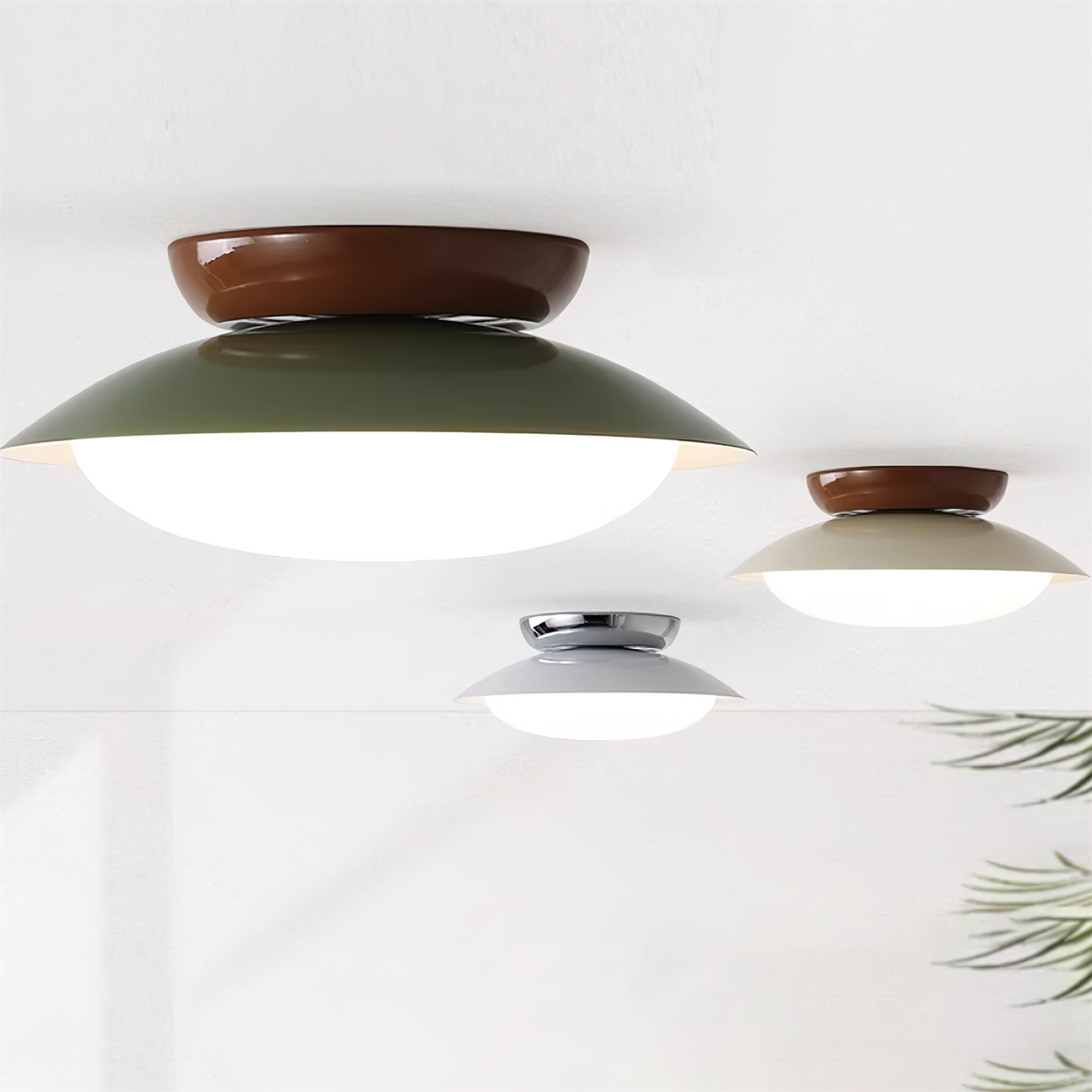 Deckenleuchte Metallkuppel 25 cm LED Grün Braun für Bad und Küche