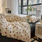 Twin, Full & Queen Duvet Cover Set – Soft Korean-Style Bedding with Heart Design