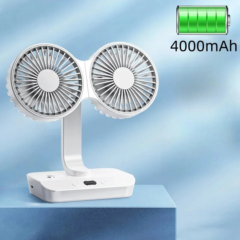 Verstellbarer, tragbarer Doppelkopf-Tischventilator mit Nachtlicht
