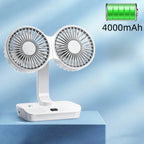 Verstellbarer, tragbarer Doppelkopf-Tischventilator mit Nachtlicht