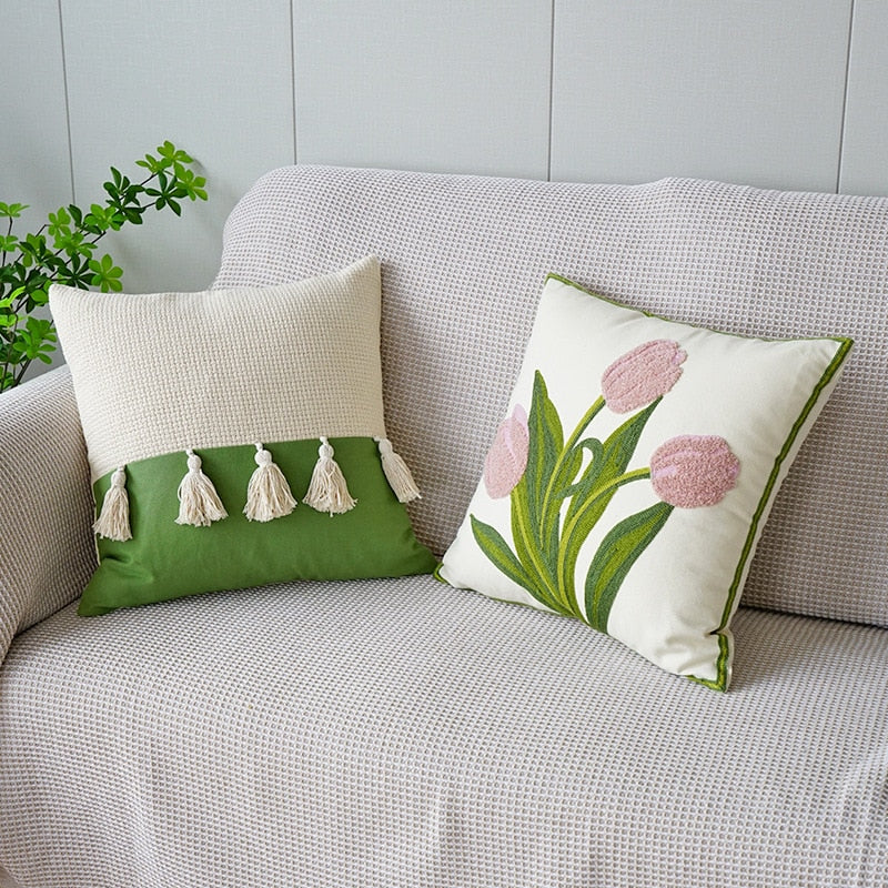 Embroidered Tulip Pillowcase