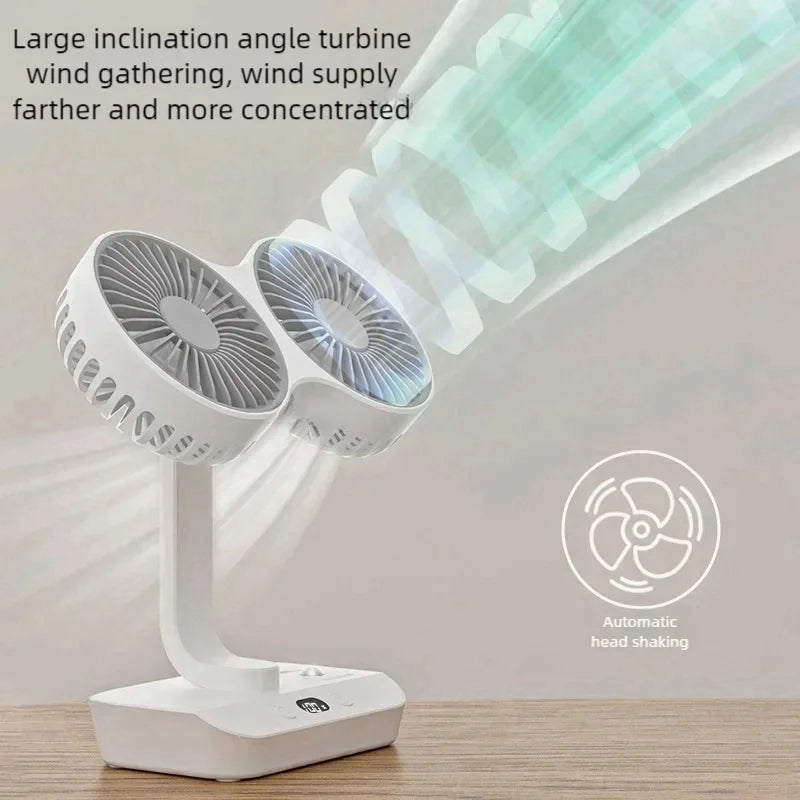 Verstellbarer, tragbarer Doppelkopf-Tischventilator mit Nachtlicht