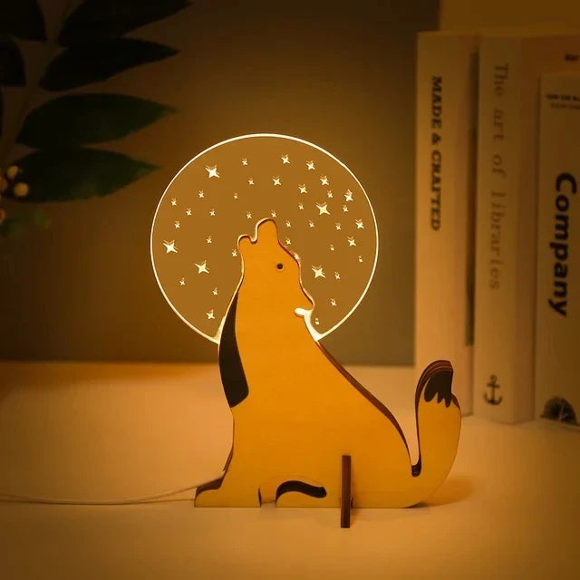 Charmante LED-Nachttischlampen aus Holz in Tierform