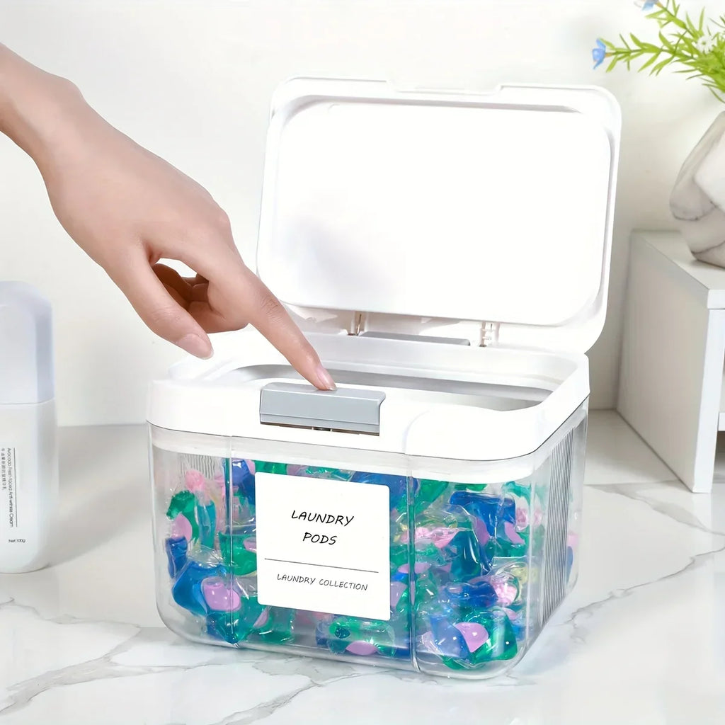 Aufbewahrungsbox für Waschmittel-Pods mit Deckel