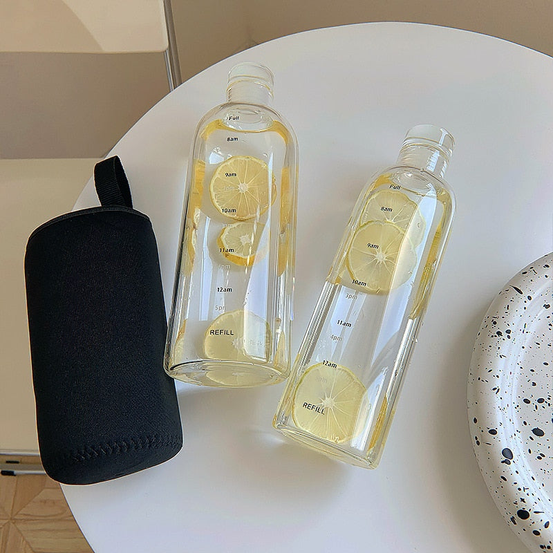 Heat-Resistant Glass Water Bottle with Time Scale