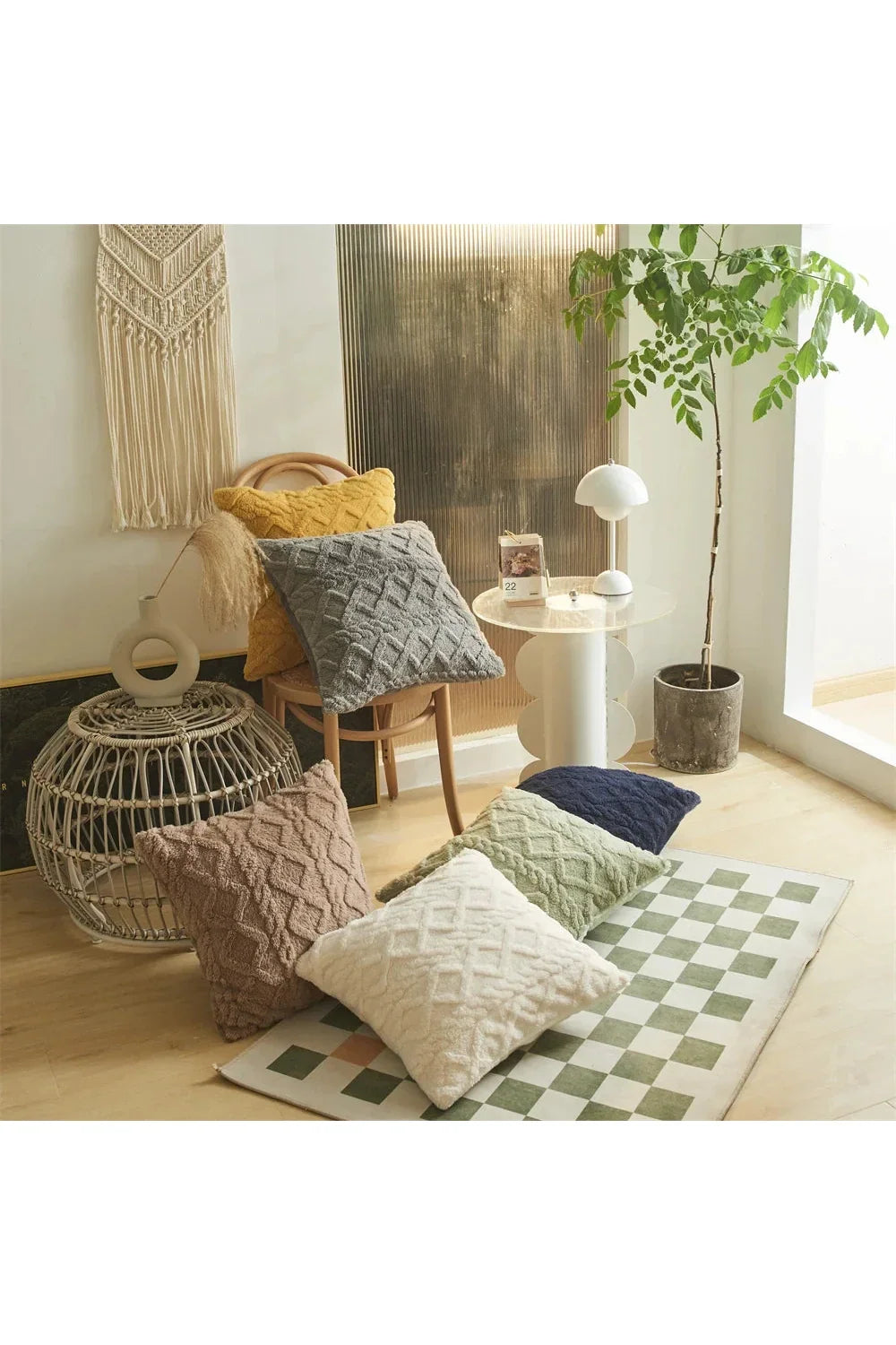 Geometric Plush Sofa Pillow Cover