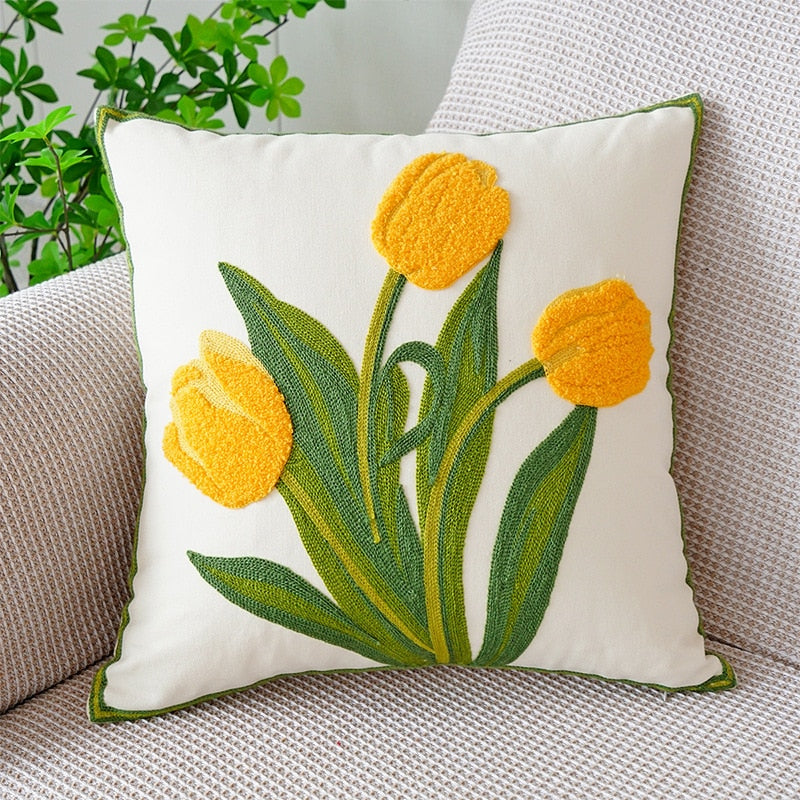 Embroidered Tulip Pillowcase