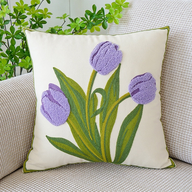 Embroidered Tulip Pillowcase