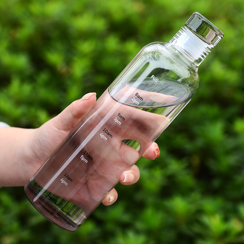 Heat-Resistant Glass Water Bottle with Time Scale