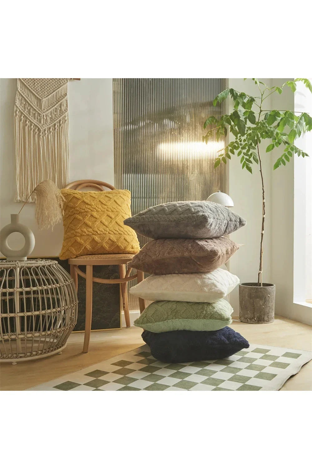 Geometric Plush Sofa Pillow Cover