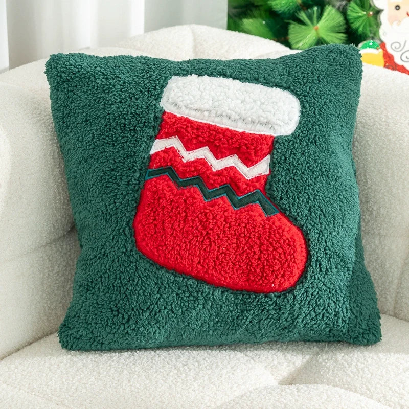 Flannel Embroidered Santa Claus Throw Pillow