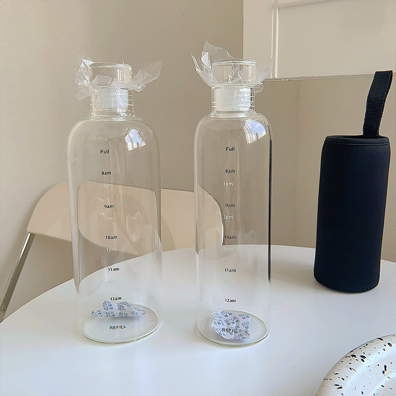 Heat-Resistant Glass Water Bottle with Time Scale