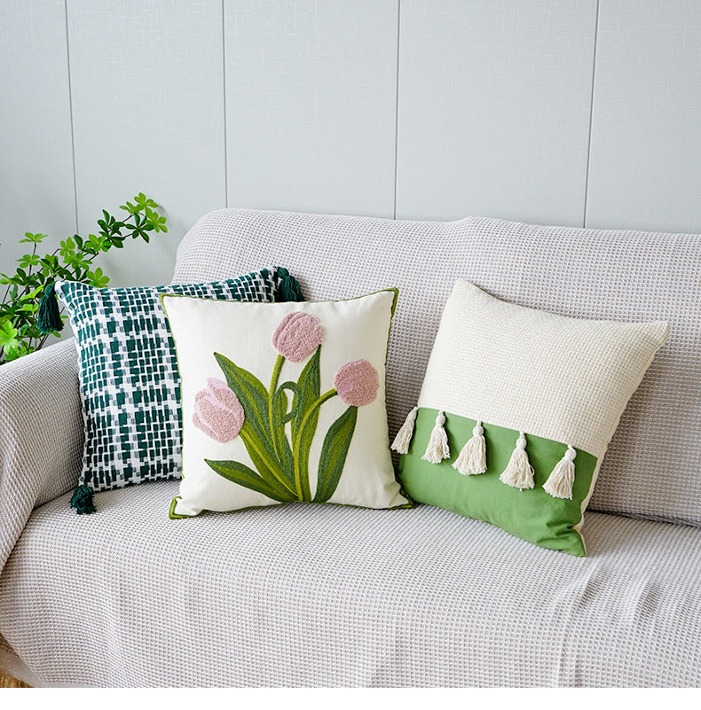 Embroidered Tulip Pillowcase